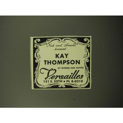 1950 Versailles Club Ad - Nick and Arnold present Kay Thompson