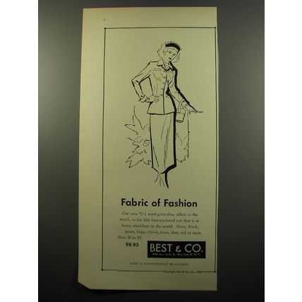 1950 Best & Co. C-1 Wool Gabardine Suit Advertisement - Fabric of Fashion