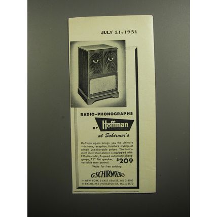 1951 G. Schirmer Hoffman Radio-Phonograph Advertisement