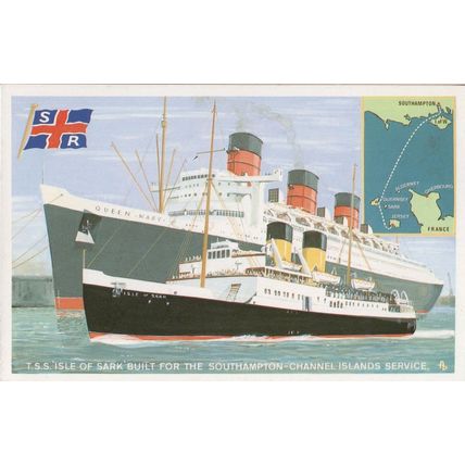 TSS Isle Of Sark Southampton Ship Map Ticket Postcard