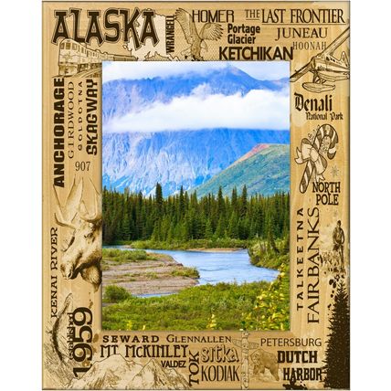 Alaska Montage Laser Engraved Wood Picture Frame Portrait (4 x 6)
