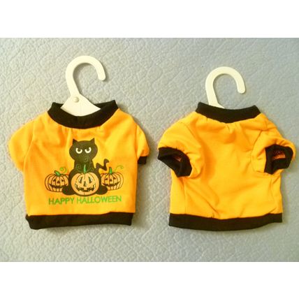 "HAPPY HALLOWEEN ORANGE & BLACK DOG T SHIRT w CAT & JACK-O-LANTERN SIZE SMALL"