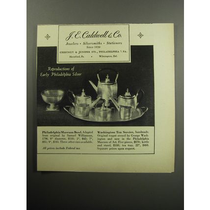 1957 J.E. Caldwell Silver Reproductions Ad - Philadelphia Bowl and Tea Service