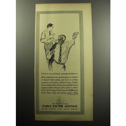 1957 Saks Fifth Avenue Shirts Advertisement - S.F.A's traveling companions