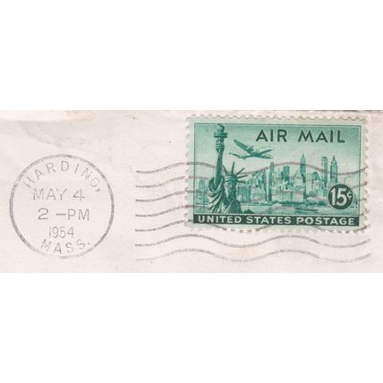 United States 1954 Harding MASS postmark on Air Mail SG A949 On piece VGC
