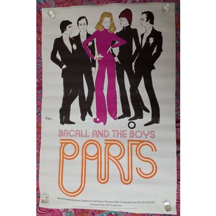 VERY RARE, ORIGINAL 'BACALL AND THE BOYS, PARIS' DARIEN HOUSE NYC INC POSTER.