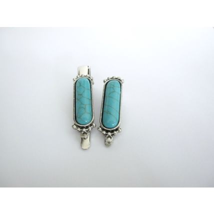 Small turquoise blue stone silver metal alligator hair clip fine thin hair