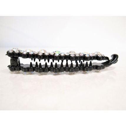 Slim black sparkly flower banana hair claw clip with crystals rhinestones
