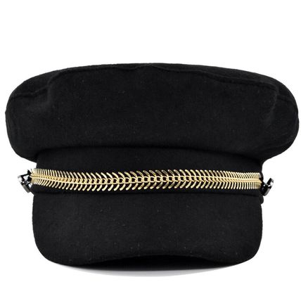 Women Faux Sailor Wool Captain Hat Flat Cap Army Style Chain Cabbie Beret Hat