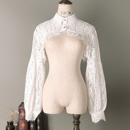 Women Lace Collar Fake Cropped Long Sleeve Lapel Hollow Out Half Shirt Blouse