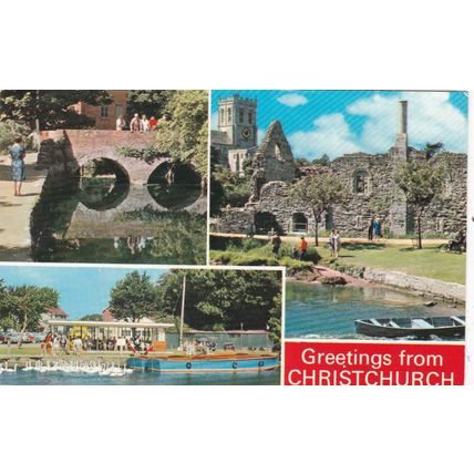 Christchurch Multiview Dorset Postcard posted 1973 creased