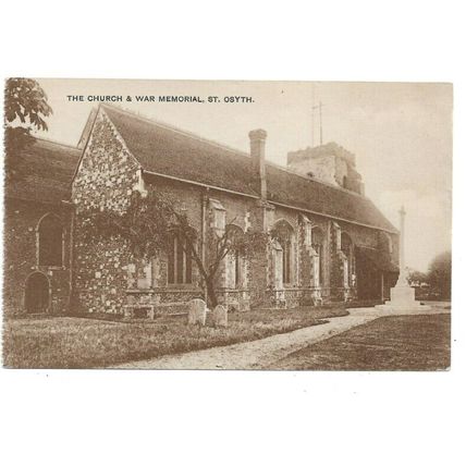 The Church & War Memorial, St Osyth, Essex, Postcard.