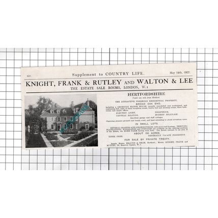Broad Oak End Hertford Hertfordshire - 1927 House Sale Advert