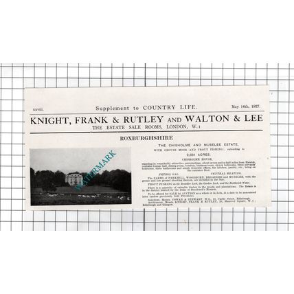 Chisholme House Chisholme and Muselee Estate Roxburghshire - 1927 House Advert