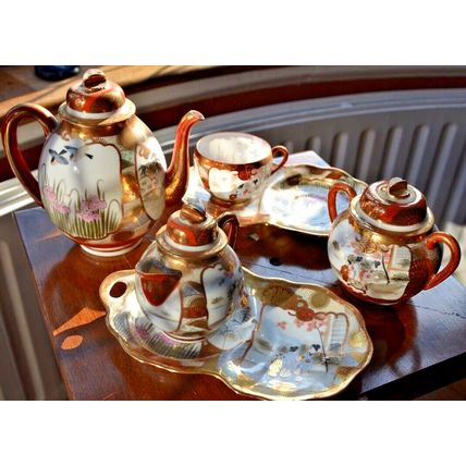 Antique Victorian JAPANESE TEA SET 1800s early 1900s Japan Oriental vintage