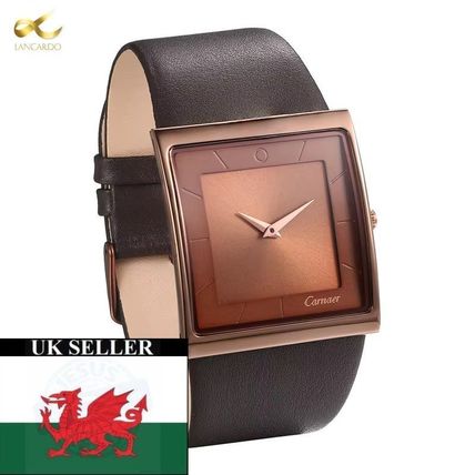 Gents Luxury Large Bronze Square Face Wide Brown Genuine Leather Strap Watch