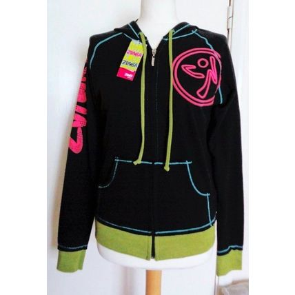 Zumba Long sleeve zip up Instructor Hoodie Sweat Top Black Multi S