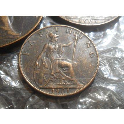 1901 Victoria Veiled Head penny, half-penny & farthing.