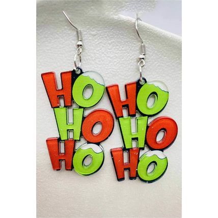 Green HO HO HO Dangle Christmas Earrings