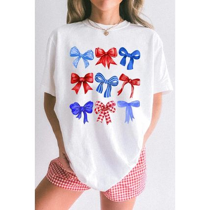 White USA Inspire Bow Print Crewneck Independence Day Tee