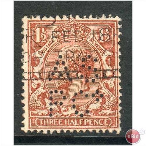 GB stamps 1934-36 KGV 1&1/2d red brown SG362 perfin - 2