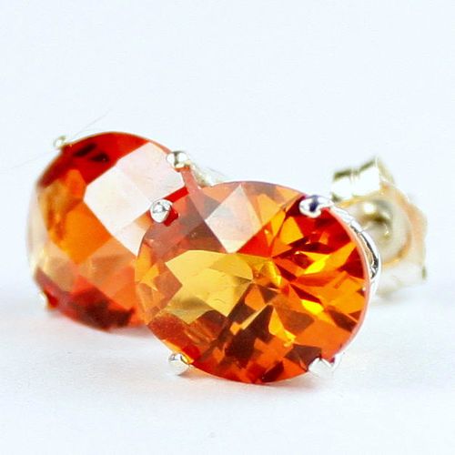 Created Padparadscha Sapphire, 925 Sterling Silver Post Earrings, SE102