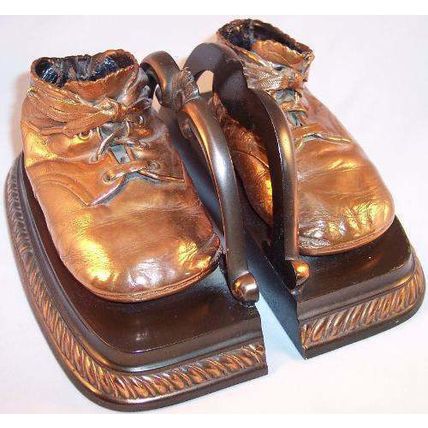 Vintage Mason Bronze Bronzed Baby Shoe Shoes Bookends