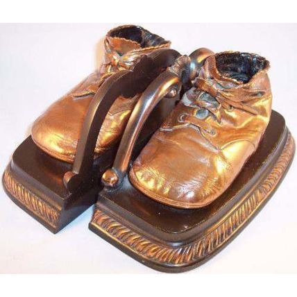 Vintage Mason Bronze Bronzed Baby Shoe Shoes Bookends