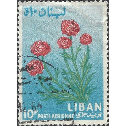 LEBANON, FLOWER, Ranunculus, blue 1964, 31mm