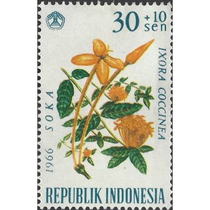 INDONESIA, FLOWER, Ixora coccinea, blue 1966, 30+10sen