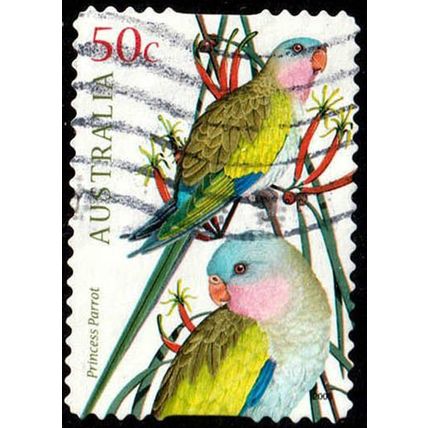 Australia 2005 Australian Birds 50c Used p&s Stamp #2. Princess Parrot.