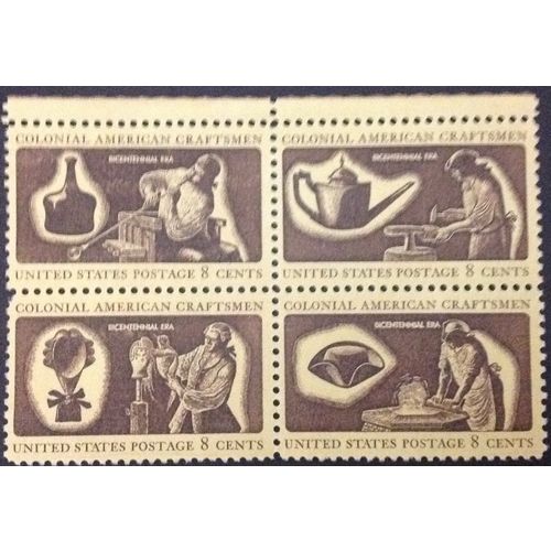 US Stamp #1456-59 mint: 1972 8c Colonial American Craftsmen - block of 4 - MNH