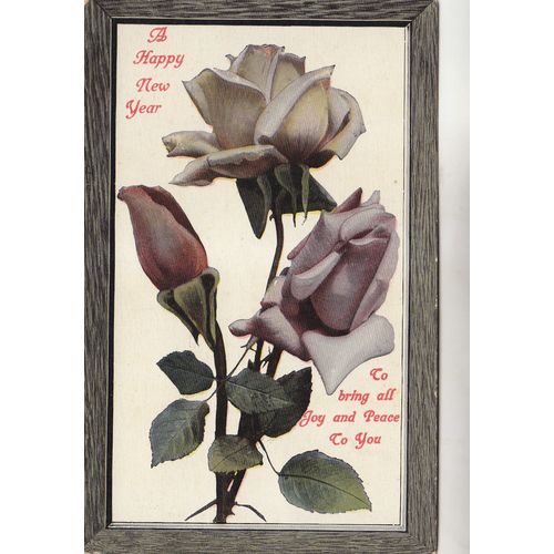 Vintage Colour Postcard - Happy New Year with Roses