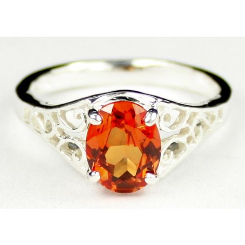 Created Padparadscha Sapphire, 925 Sterling Silver Ring, SR005