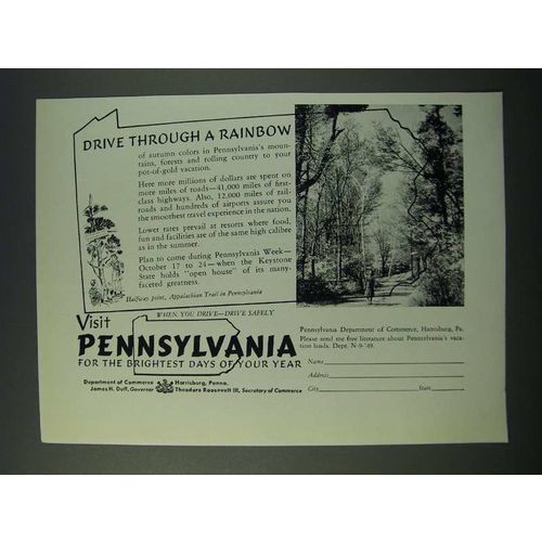 1949 Pennsylvania Tourism Ad - Drive Through a Rainbow