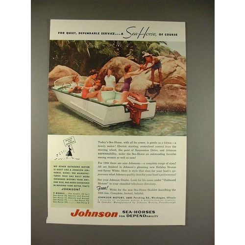 1956 Johnson Sea-Horse Outboard Motor Ad - Quiet