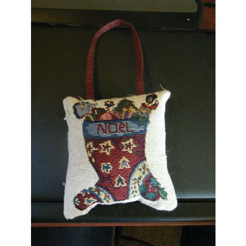 Christmas "Noel" Needlepoint Hanging Pillow Ornament