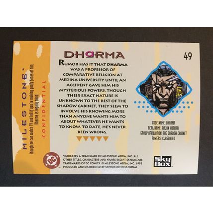 Milestone: The Dakota Universe trading card #49 (Dharma)