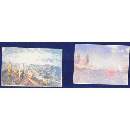 1:12th Doll Dollshouse Pair of Prints or Paintings Unframed Seascape & Port