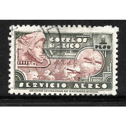 MEXICO 1934 1p RED AND GREEN WARRIOR EAGLE SG 579 FINE USED#2