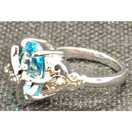 Ring Aqua Blue Crystal 925 Sterling Silver #37 USA Seller