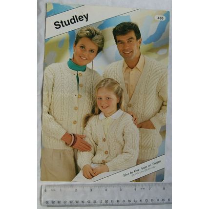 1987 Studley 486 cardigan, aran or trojan, 26-44 inch, 66-112 cm