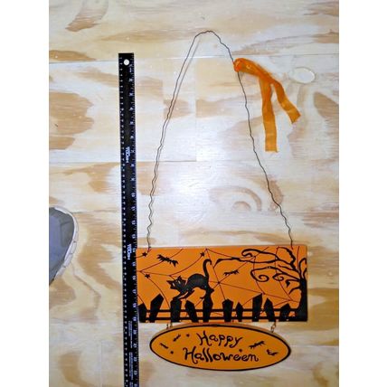 "Happy Halloween" Sign - Hang on Door Decor, More. Orange/Black - Cat - Fast Shp