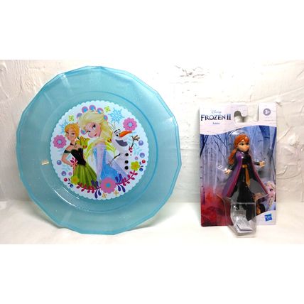 Disney Store Elsa Anna Blue Plate Meal Time Magic Glitter and Anna Frozen Figure
