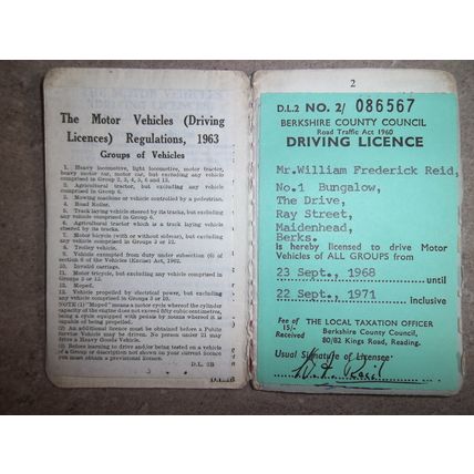 Lot of 2 Old Driving Licences Great Britain 1960's 1970's William Frederick Reid