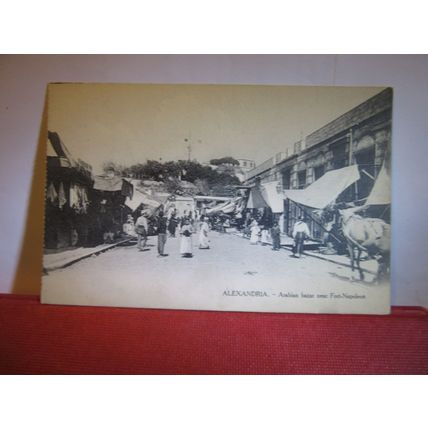 ARABIAN BAZAR and FORT NAPOLEON, ALEXANDRIA, Egypt unused antique postcard =