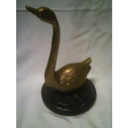Brass Swan figurine on green marble base