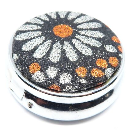 Yellow & Gold Flowers on a Black Glitter Background 1.5 CM Pill Box Gift