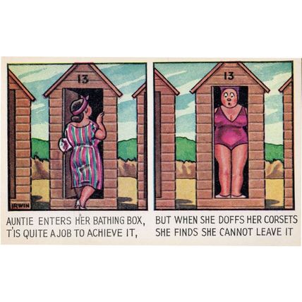 Fat Lady Stuck In Beach Hut Seaside Disaster Comic Old Postcard