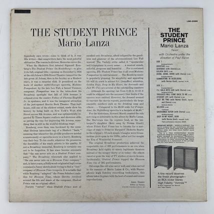 Mario Lanza, Romberg – The Student Prince Vinyl LP Record Album LSC-2339